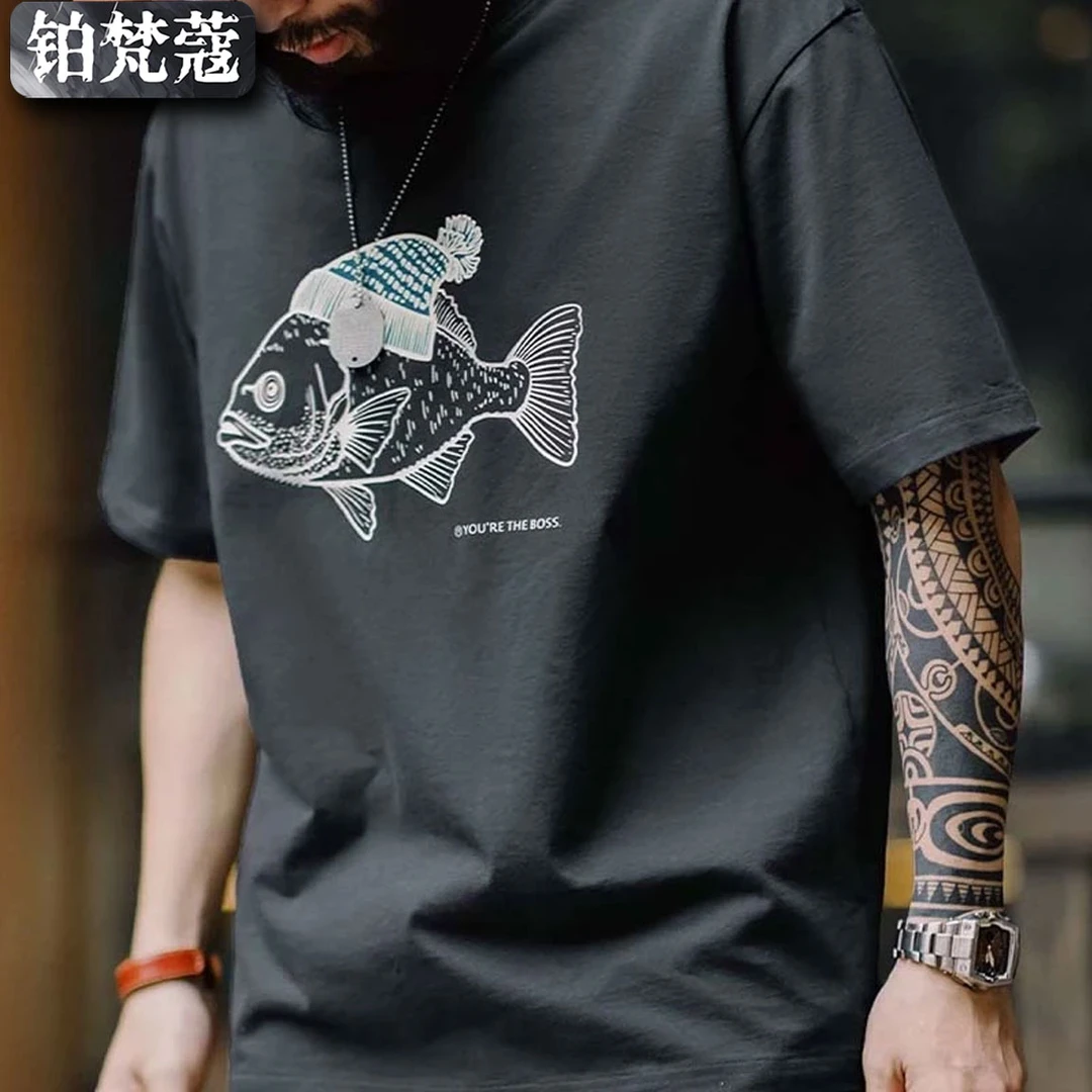 铂梵蔻男士宽松潮痞帅大码上衣纯棉美式短袖T恤印花圆领休闲时尚
