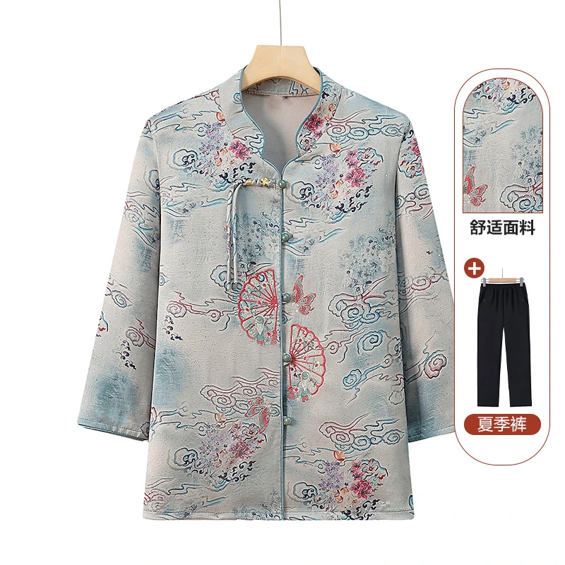 2025春夏款洋气衬衫奶奶七分袖薄款短袖夏季上衣中老年妈妈装