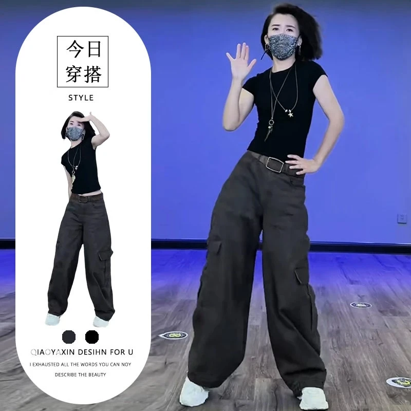 酷女孩显瘦两件套纯色修身显瘦T恤搭配高腰宽松减龄运动阔腿裤潮