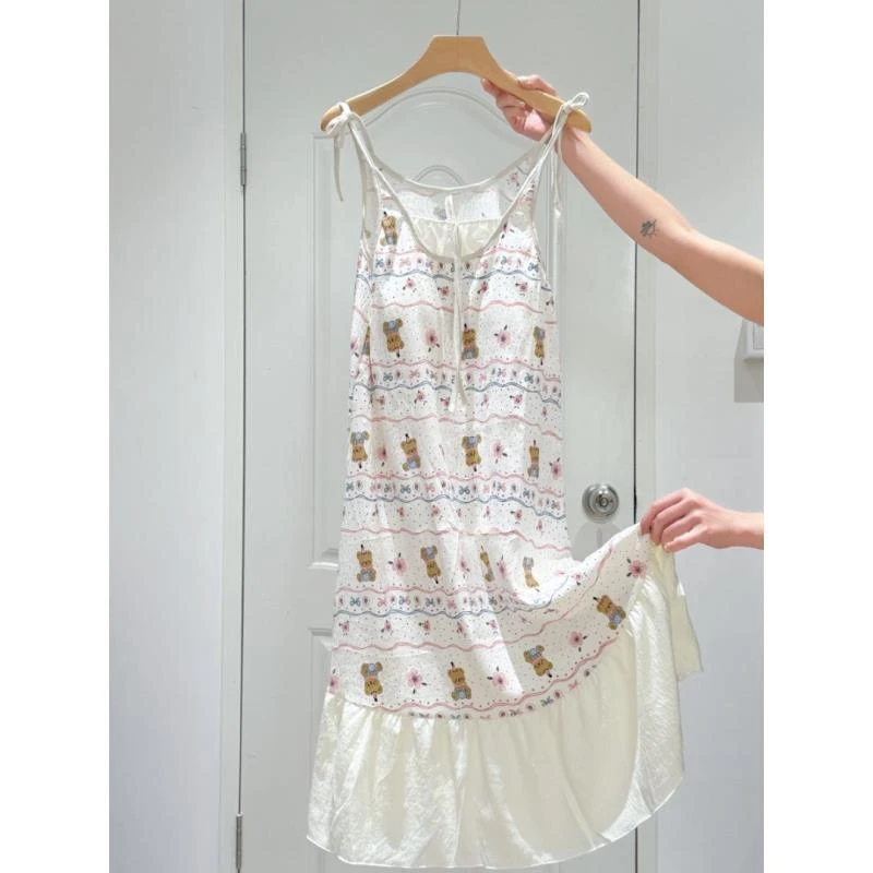 夏日ins甜美小熊吊带睡衣女可爱家居服可外穿带胸垫SY241735