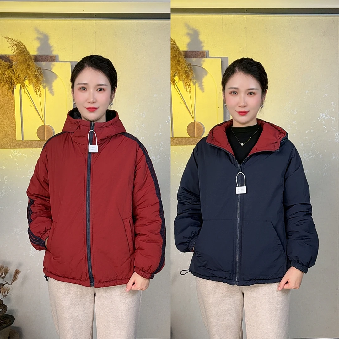 （双面穿）撞色加厚不分正反面棉服外套2025冬季新款夹棉防风保暖