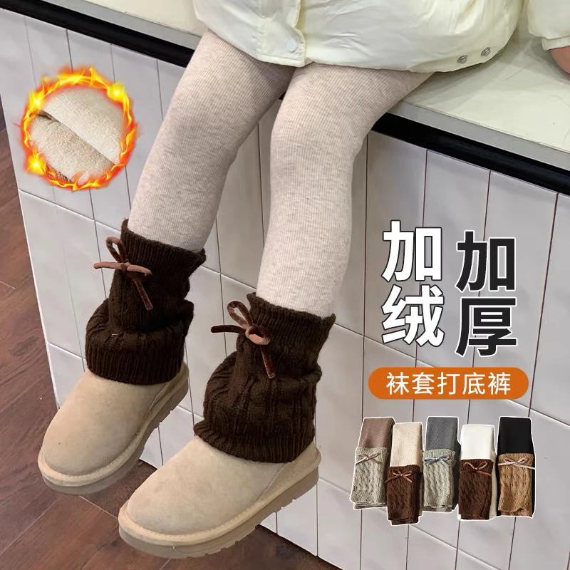 女童加绒加厚冬季儿童袜套保暖一体绒裤袜宝宝外穿连体打底长裤子