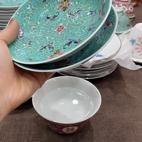 *****瓷片景德镇粉彩窝盘绿杨连