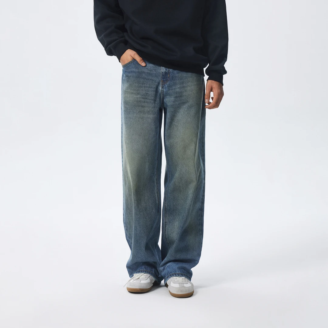CHINISM赤尘 深蓝色水洗牛仔裤男冬季新款裤子宽松美式休闲直筒裤