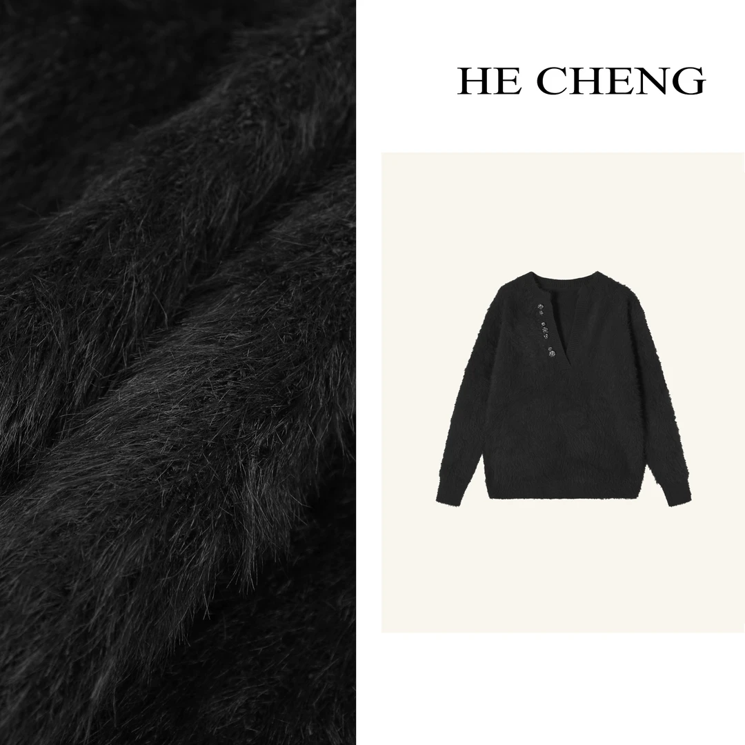 【禾呈】现货韩版百搭长袖毛衣2024年秋冬显瘦V领镶钻针织上衣10089