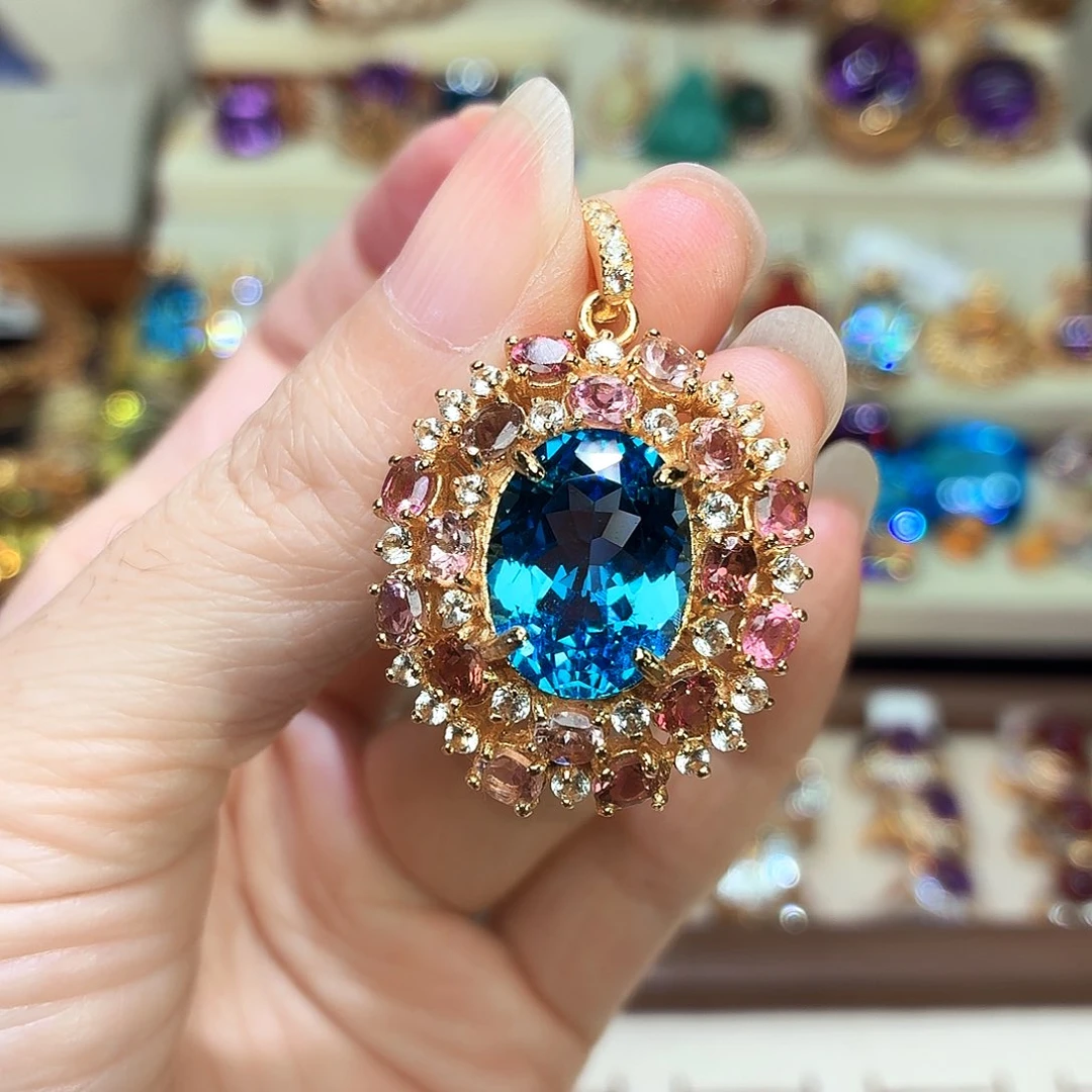 托帕石颈饰银S925镶嵌