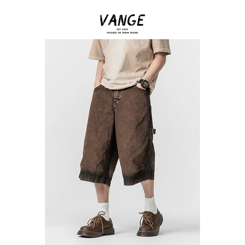 潮流男美式重磅7分水洗工装裤春夏潮流喷绘工艺直筒宽松#5558B