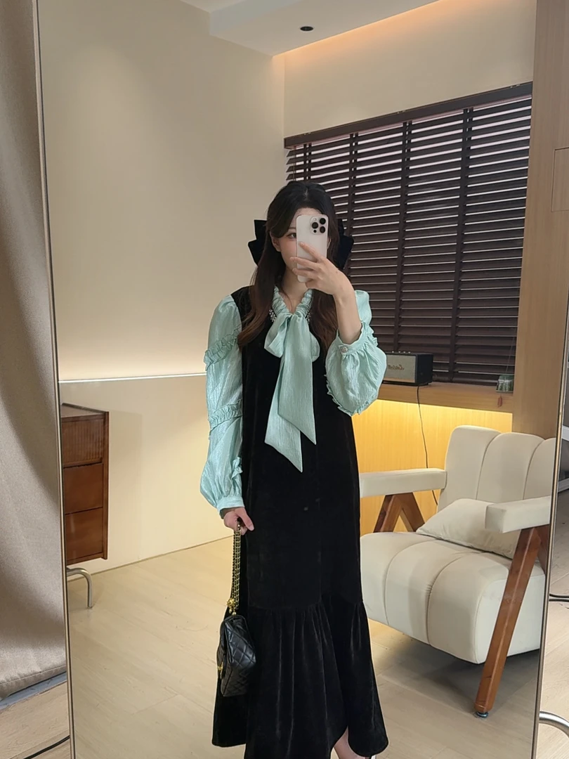 SNN原创设计师 顶美天菜 假两件连衣裙2025秋季新款