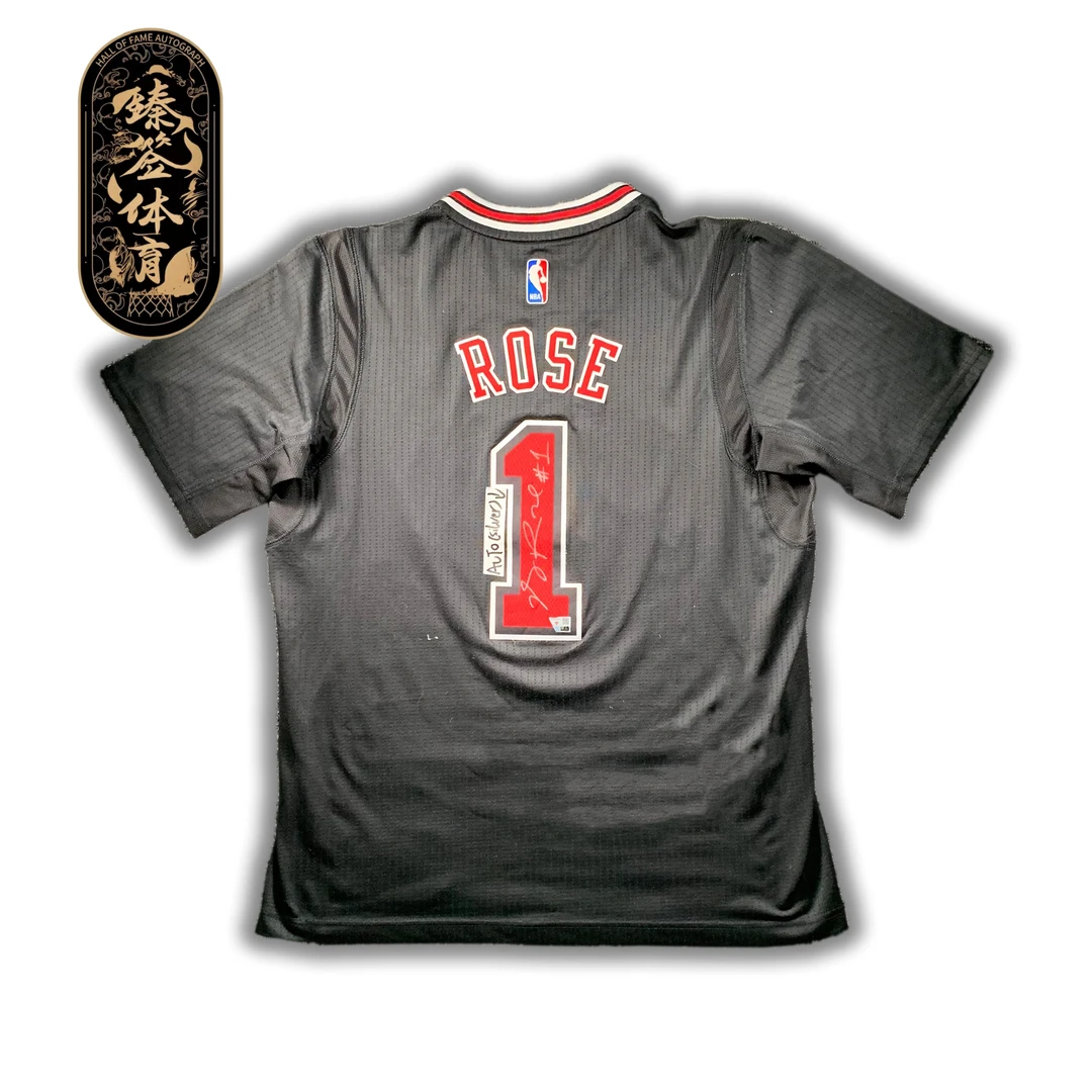 【臻签体育】德里克罗斯亲签R30公牛黑短袖sw球衣收藏（FA认证）