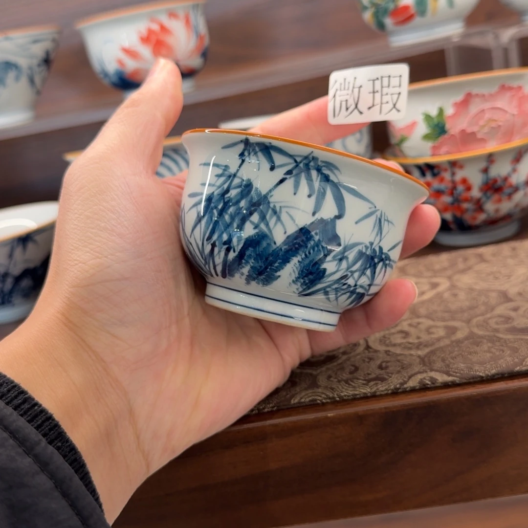 釉下手绘茶具微瑕