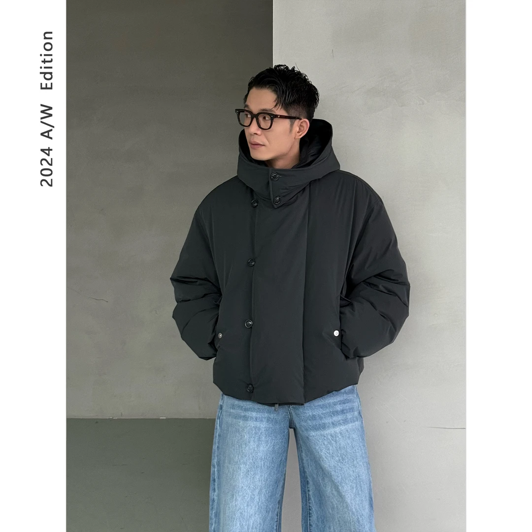 DUPU 黑标 白鹅绒/LM风高充绒排扣宽叠门襟可脱卸冒领羽绒夹克