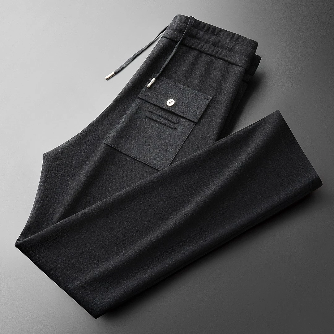 2025秋冬轻奢老钱风保暖时尚羊毛裤子男士纯色直筒运动卫裤休闲裤