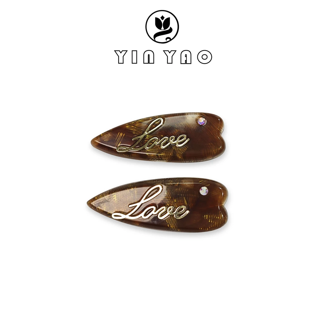 菲妮丝F-1121原创醋酸边夹棕色刘海夹复古love字母边夹