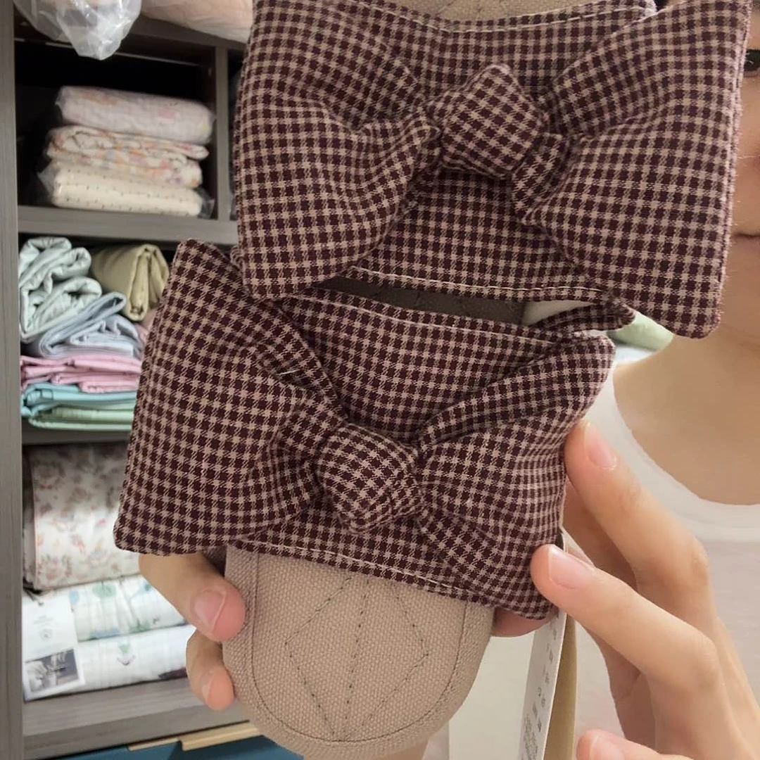 棉咖色格子 拖鞋M