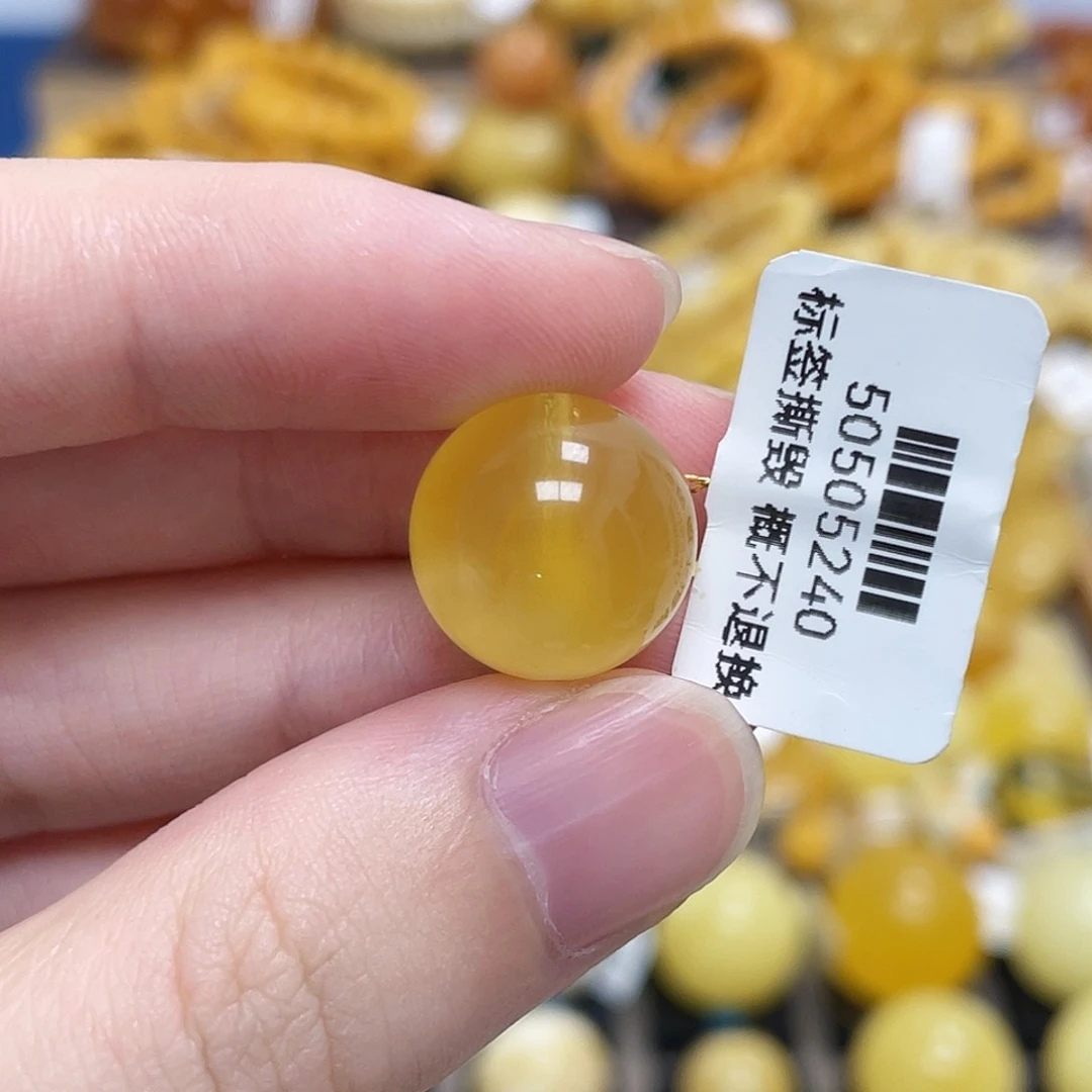 蜜蜡未镶嵌珠宝奇石圆珠浓蜜荧光溶洞15m m