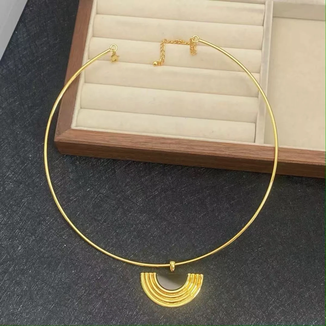 铜合金亚克力吊坠 铜合金亚克力 扇形项圈吊坠复古设计项链B03196