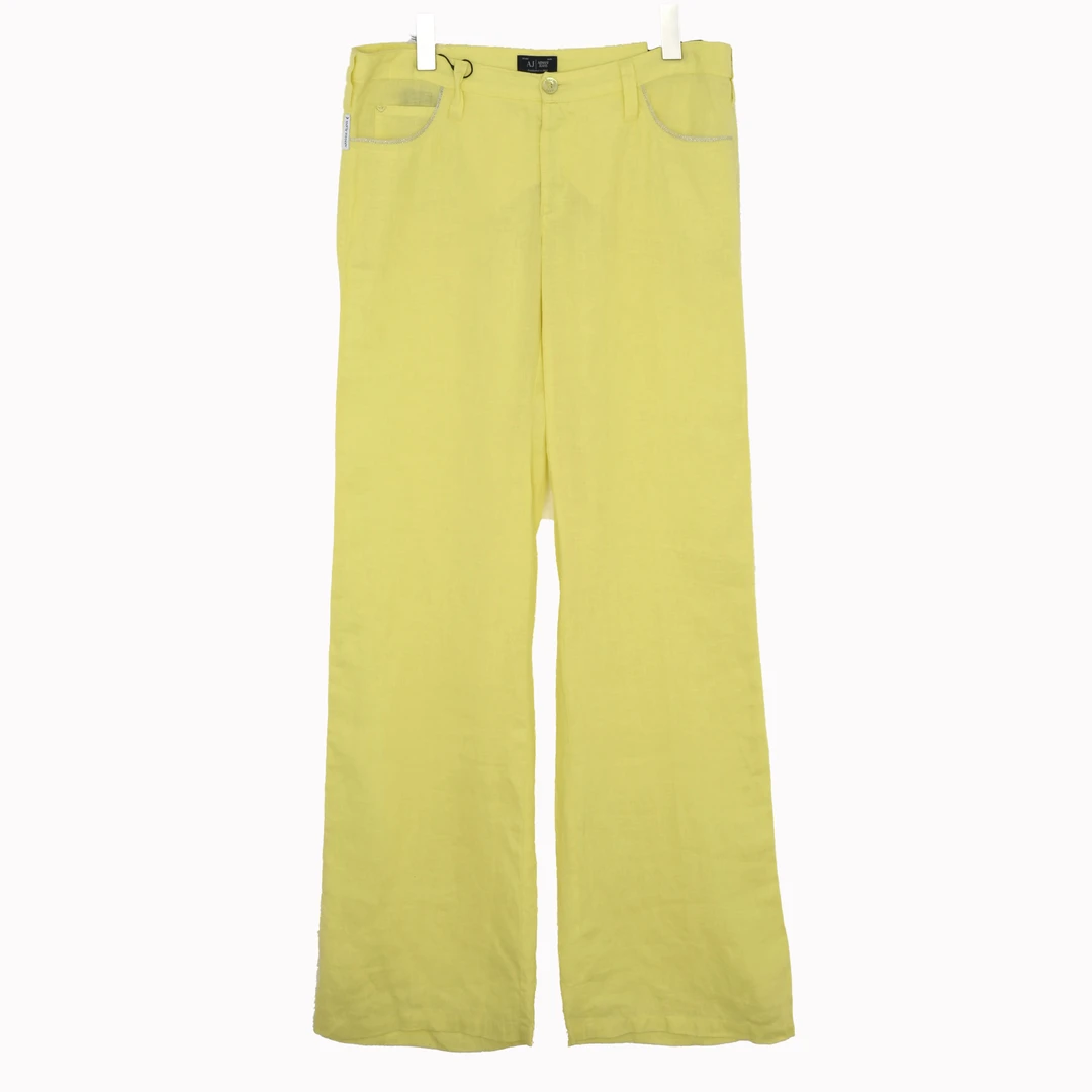 ARMANI JEANS阿玛尼 女士宽松版简约直筒亚麻休闲裤A5J08HQ