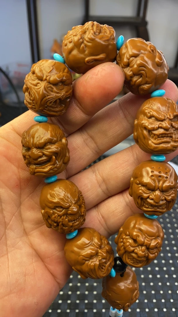 2.2山鬼向死由生双面雕刻手串黄金树上沉水核不是橄榄核是沉水核