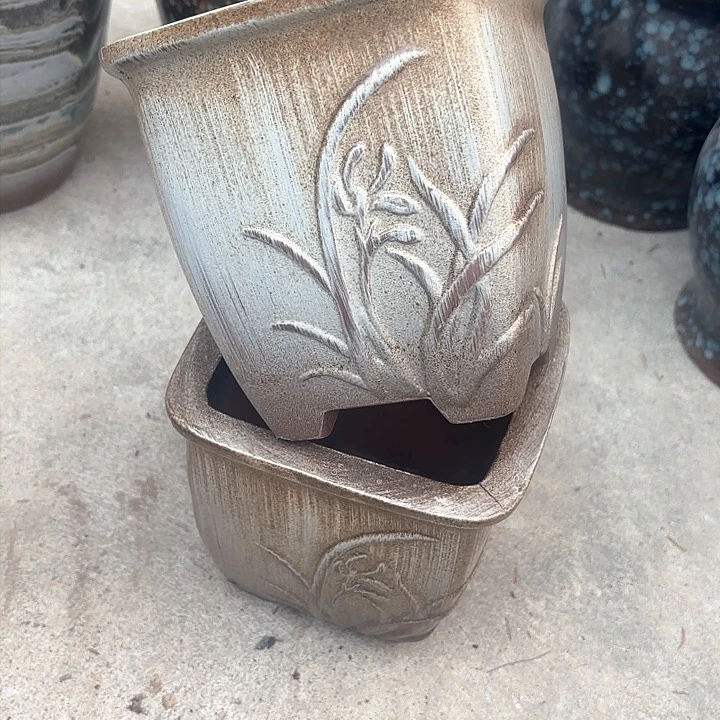 紫砂茶碗柴烧方两个微瑕15高度15