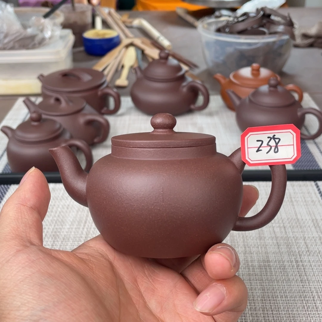 茶壶紫砂半手工老紫泥平盖莲子壶150cc