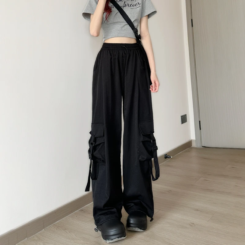 黑色工装裤女款夏季2025新款爵士舞酷飒风大口袋美式运动街舞裤子