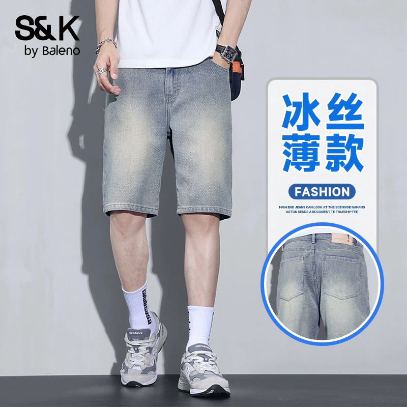 班尼路2025新款星空纹复古牛仔短裤中裤夏季款宽松直筒五分裤男款