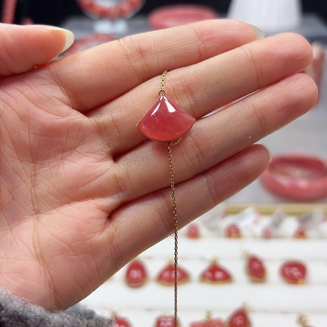 菱锰矿（红纹石）18K金镶嵌项链