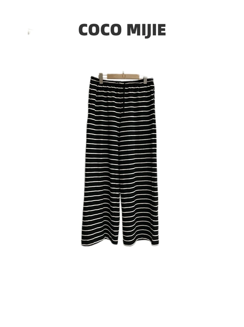 韩国软糯透气条纹甩裤