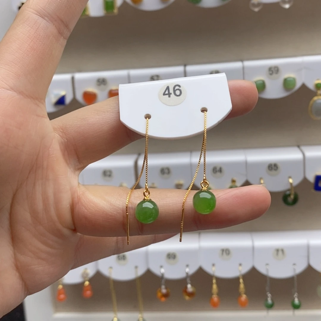 银S925镶嵌和田玉耳饰