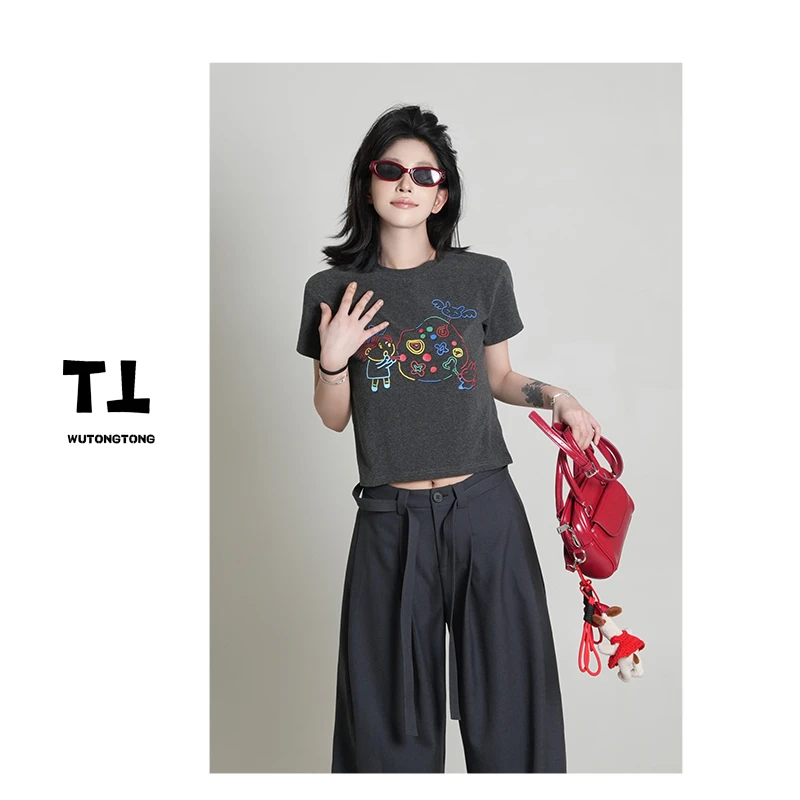 现货【幻想气泡】圆领卡通印花短袖T恤衫女百搭宽松体恤60670