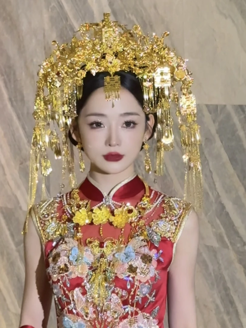 君心家 41719奢华囍凤金冠新娘黄金色凤冠结婚头饰新娘中式饰品