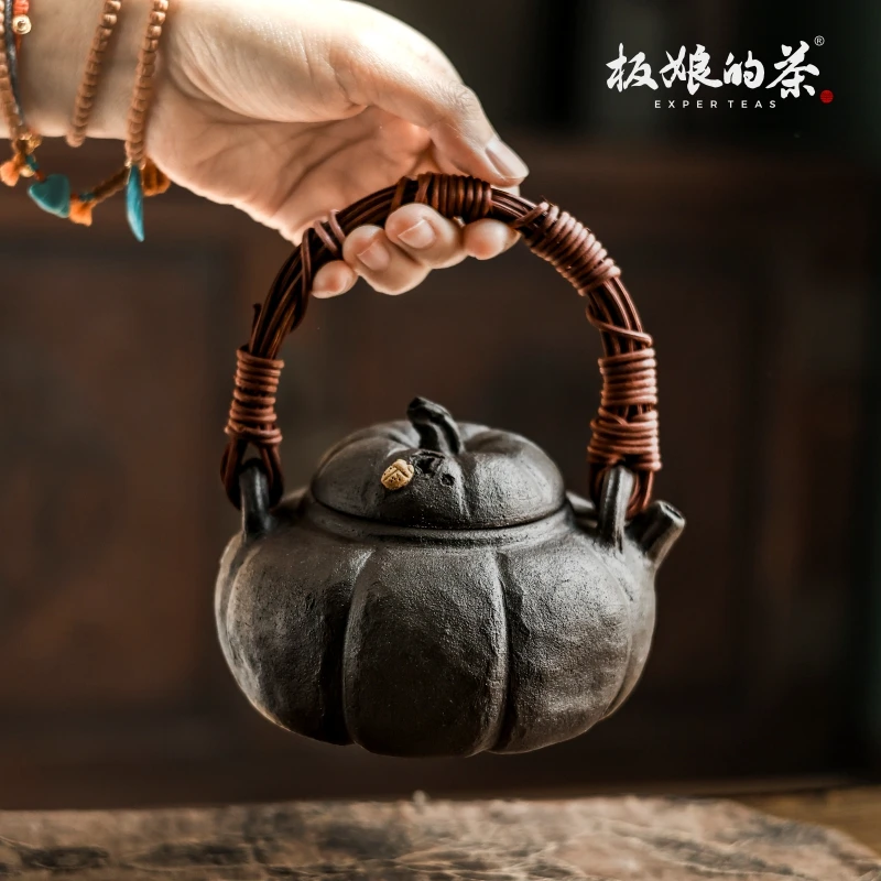 板娘的茶景德镇柴烧本圣手捏紫砂南瓜煮水壶400ml煮茶秋季好物