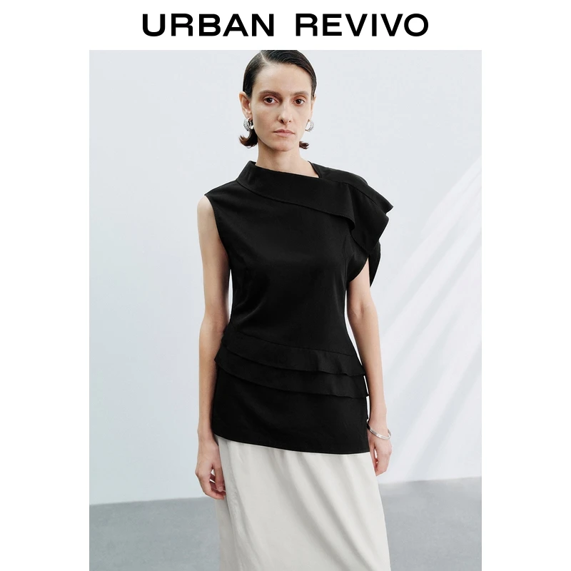 UR2025夏季新款女装时髦气质设计感不对称罩衫衬衫ULG250004