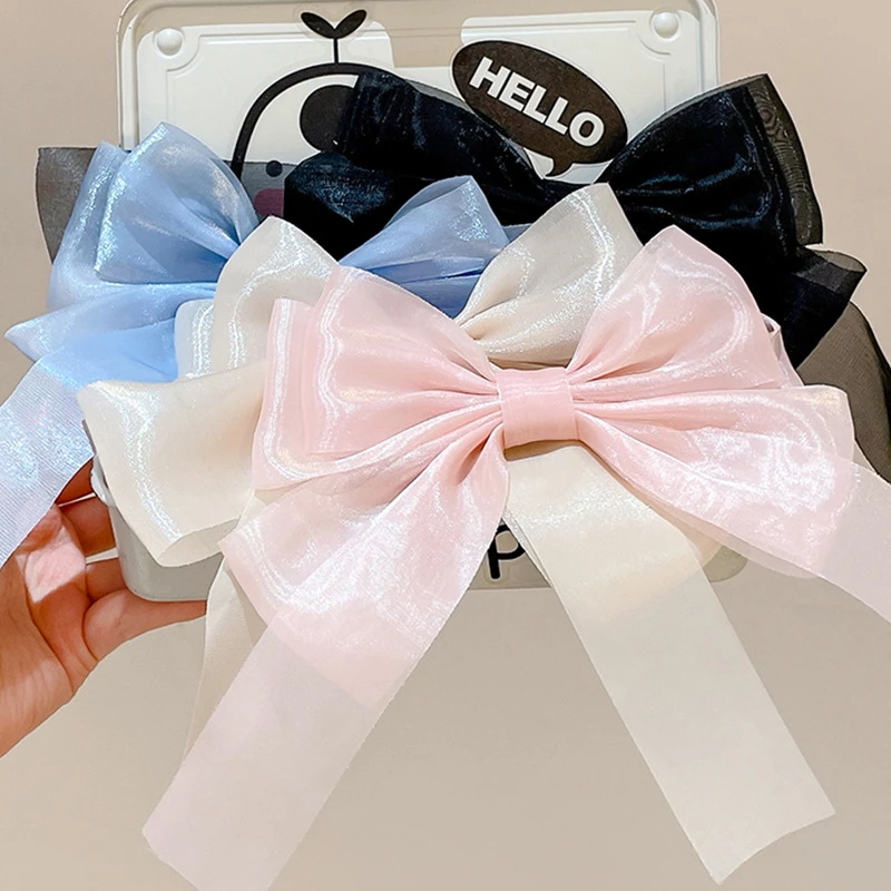 森系仙美弹簧夹发饰韩系网纱蝴蝶结发夹春夏新款头饰女后脑勺顶夹