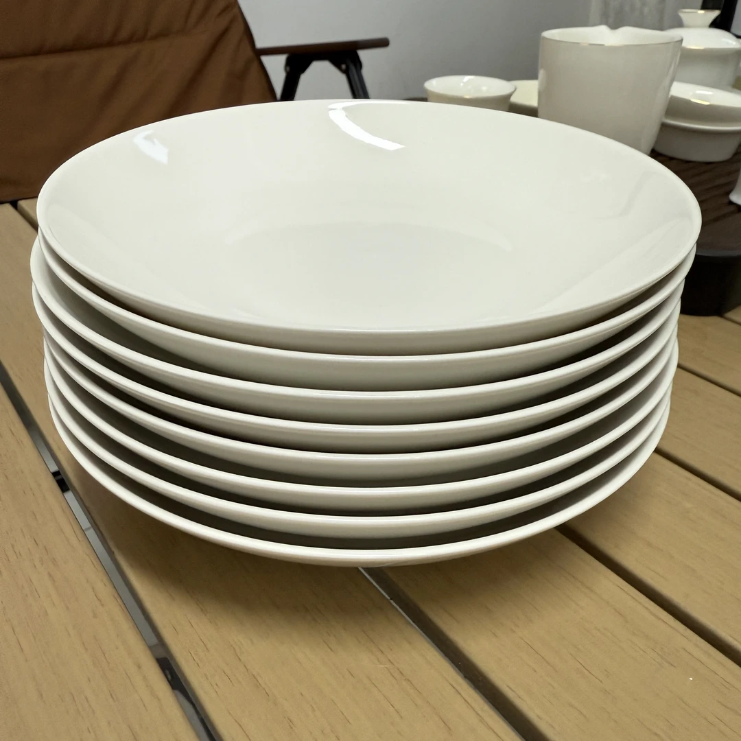 8英寸8只装纯白新骨瓷圆盘子