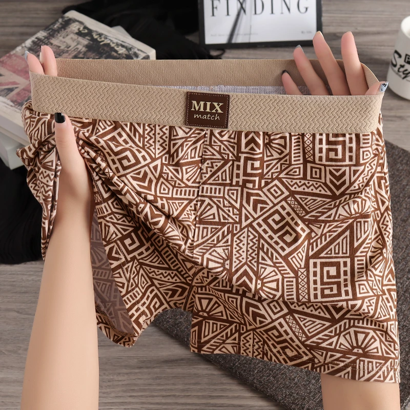 宽松男士内裤男生棉质大码透气家居四角阿罗裤潮流印花男款短裤头