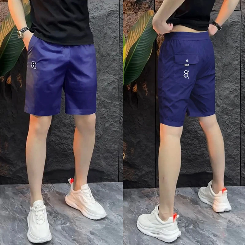 夏季薄款纯色刺绣运动短裤男士潮牌字母休闲五分裤外穿宽松沙滩裤