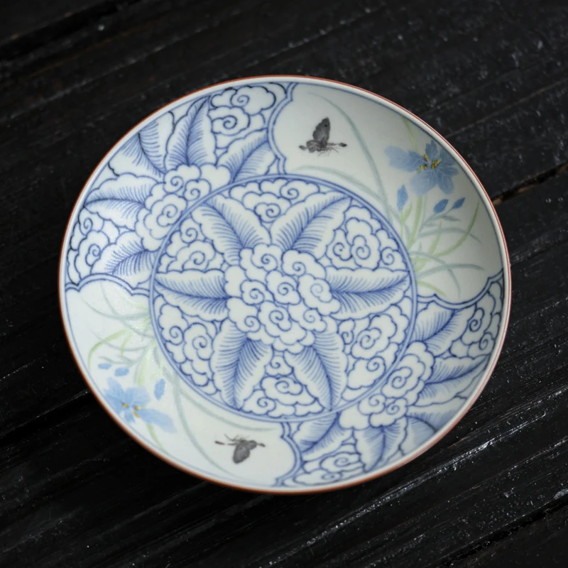 开窗斗彩鸢尾花壶承（直径15高3）（新墨冉0364）