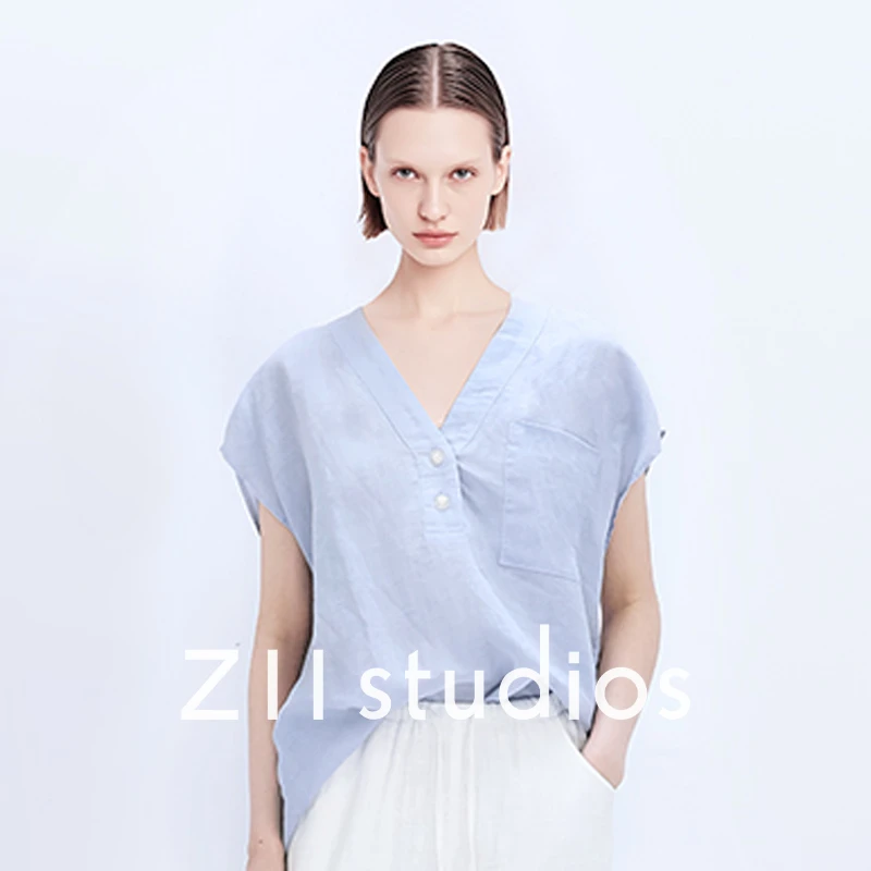 z11轻奢| 苎麻臻品立裁高阶慵懒风尚V领极简知性低调时尚无袖衬衫