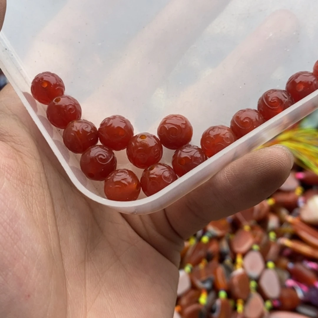 玛瑙/玉髓未镶嵌珠宝半成品五个10mm红玛瑙回纹珠