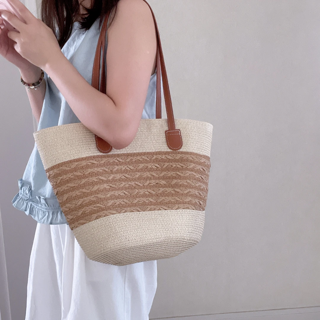 编织手提单肩包包洋气休闲ins托特包度假风时尚包包
