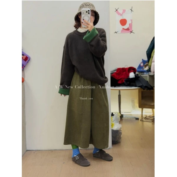 羊绒毛衣女秋冬2025韩版高级感复古纯色宽松圆领显瘦上衣