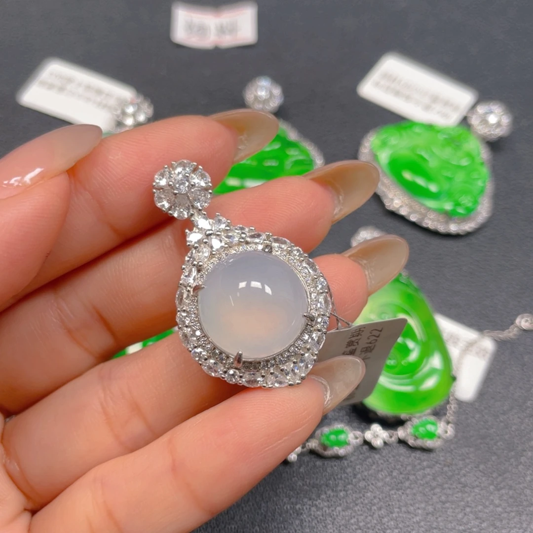 翡翠银S925镶嵌吊坠(不含链)