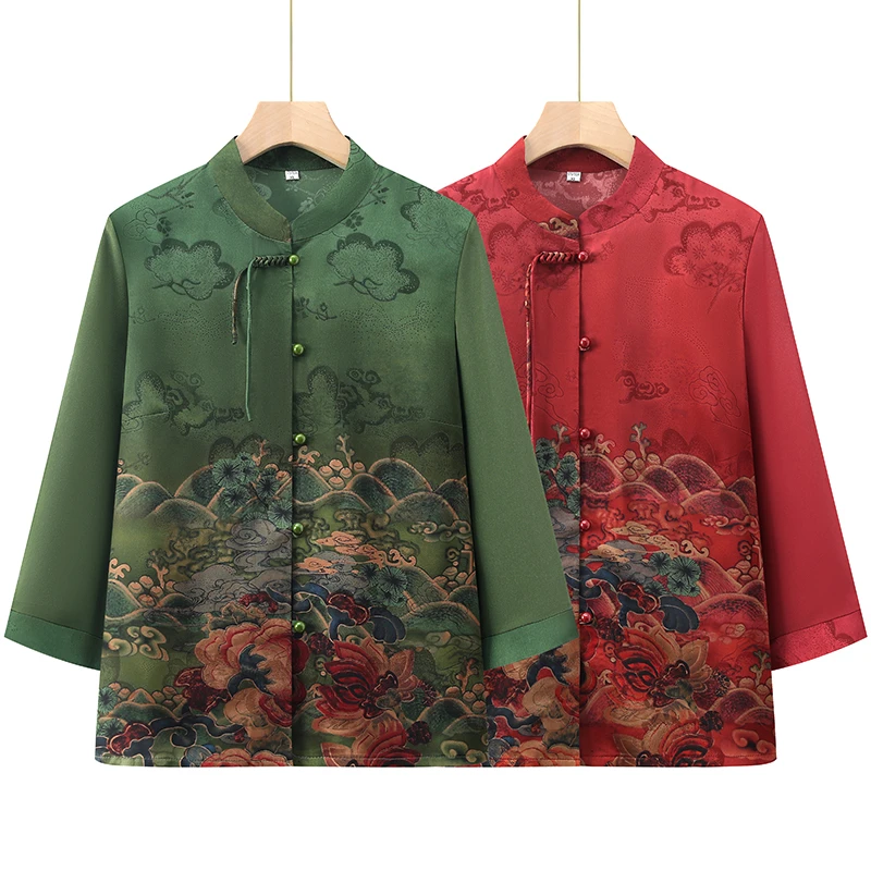 国风春秋衬衣老年人风衣高档中老年女装老人妈妈外套长袖妈妈装