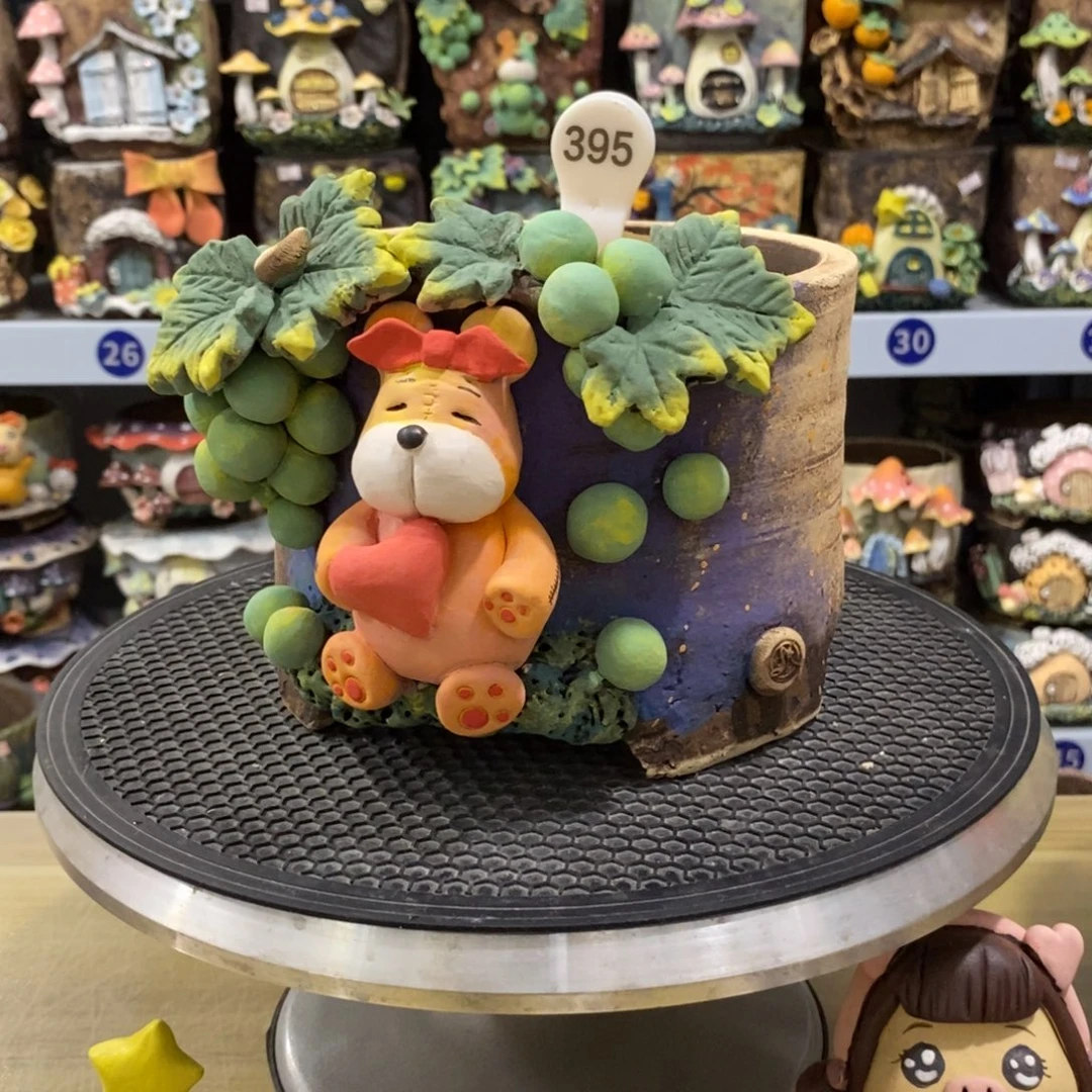 白狐粗陶手捏花盆