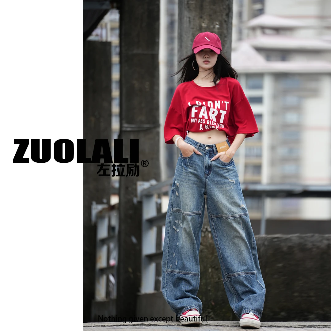 【元旦大促】‘小红人’秋季牛仔破洞设计-高腰堆堆裤