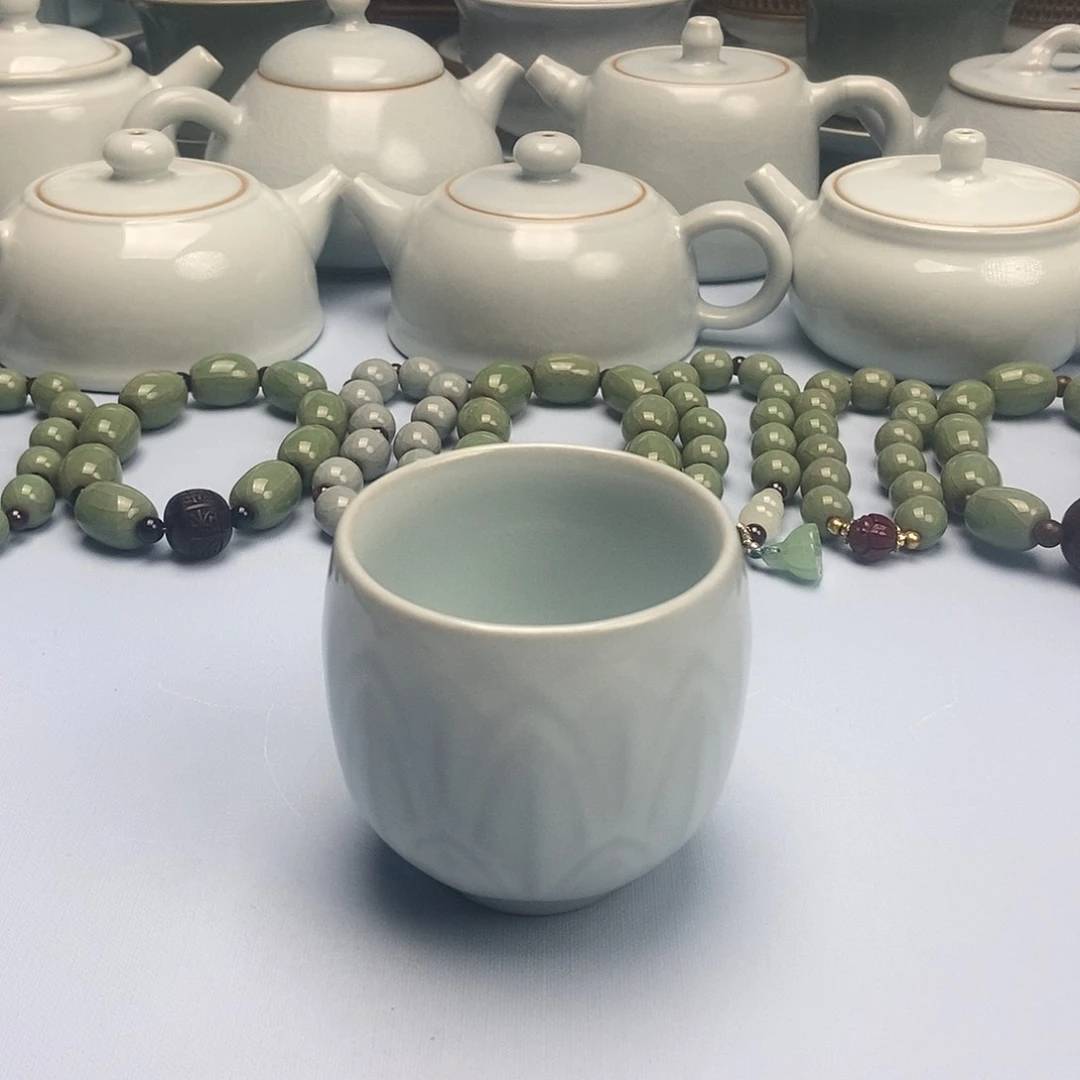 杯月白莲花龙蛋杯原矿原釉原产地