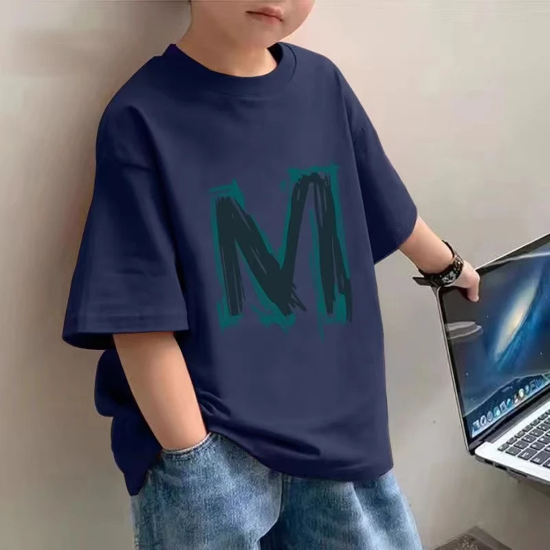 儿童纯棉短袖t恤男童夏装新款韩版中大童男女孩上衣宽松帅气体恤