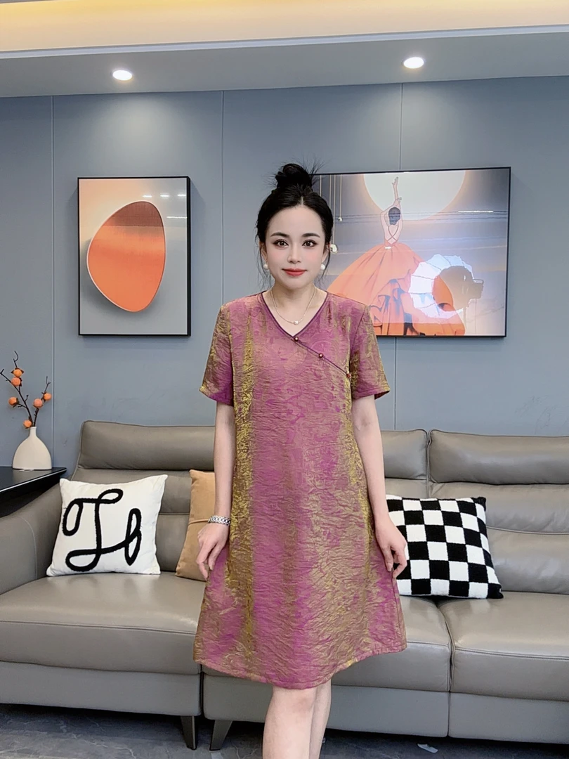 2025斜襟夏季风景不褪色新中式连衣裙裙子中国风唐装气质洋气0002