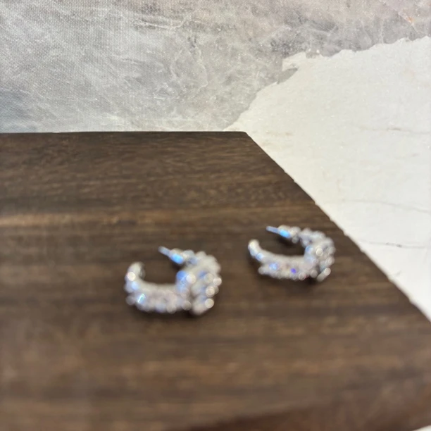 铜合金合成锆石耳饰 C形V字母耳环EH2967